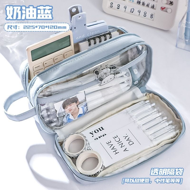 Simple Large Capacity Solid Color Pencil Bag Student Stationery