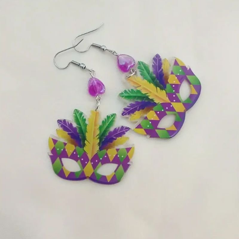 Mardi Gras Mask Pendant Acrylic Earrings