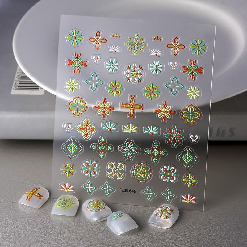 Bohemian Relief Adhesive Waterproof 5d Nail Stickers