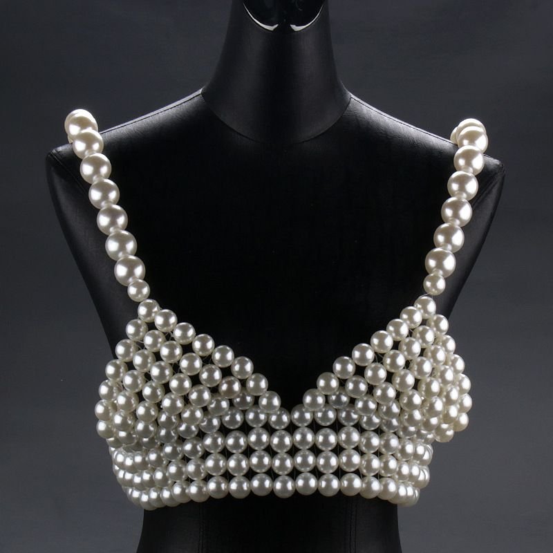 Women Fashion Exaggerated Pearl Bra Body Chain