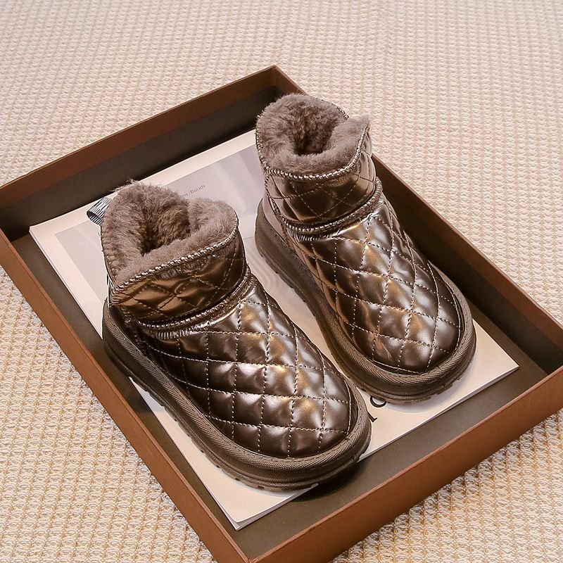 Kids Unisex Casual Cute Solid Color Quilted Fleece Slip On Thick-Soled Snow Boots