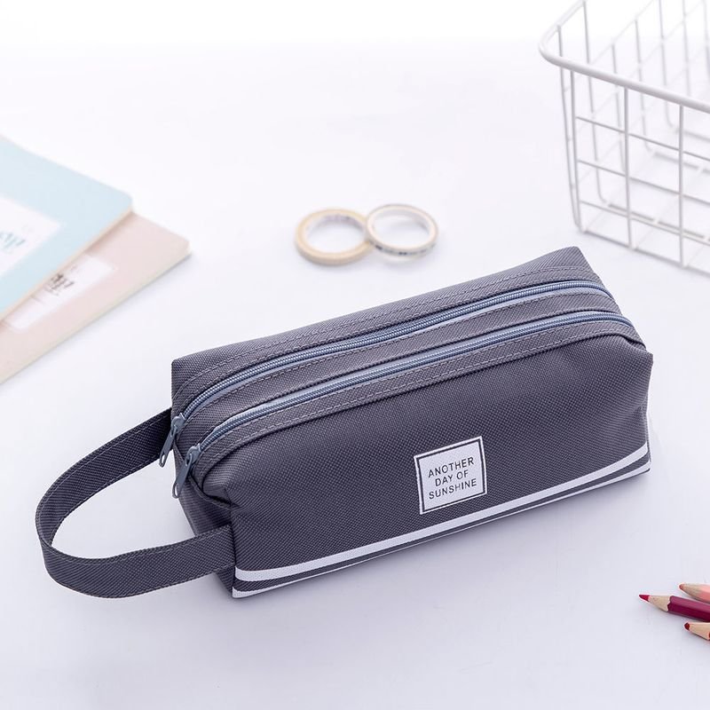 Simple Large Capacity Double Layer Oxford Cloth Pencil Bag Student Stationery