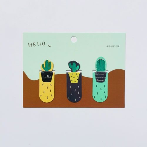 Simple Creative Cactus Magnetic Bookmark 3-Set