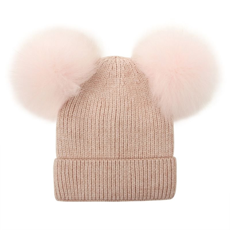 Fashion Winter Solid Color Knitted Mother And Kid Parent-Child Woolen Pompom Beanie Hat