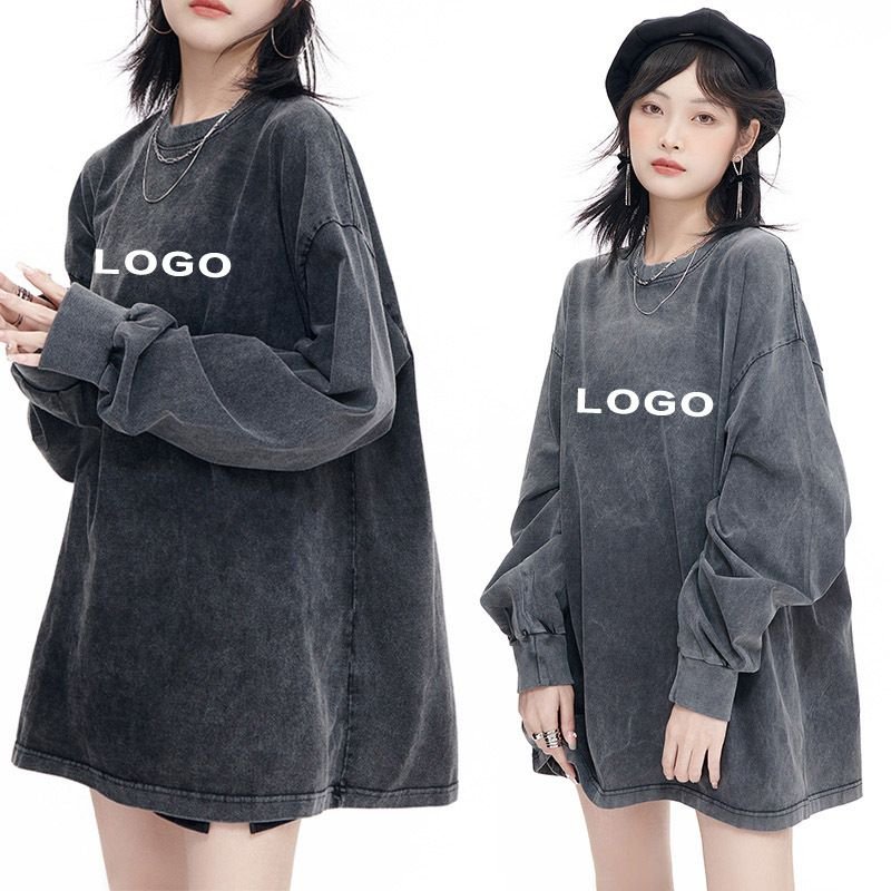 Custom Logo Women Casual Retro Long Sleeve Sweatshirt