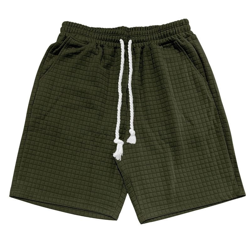 Men Summer Fashion Casual Solid Color Plaid Loose Shorts