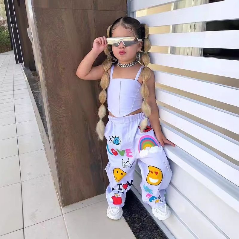 Toddler Girls Fashion Casual Tank Top Cartoon Printed Pants Two-Piece Set