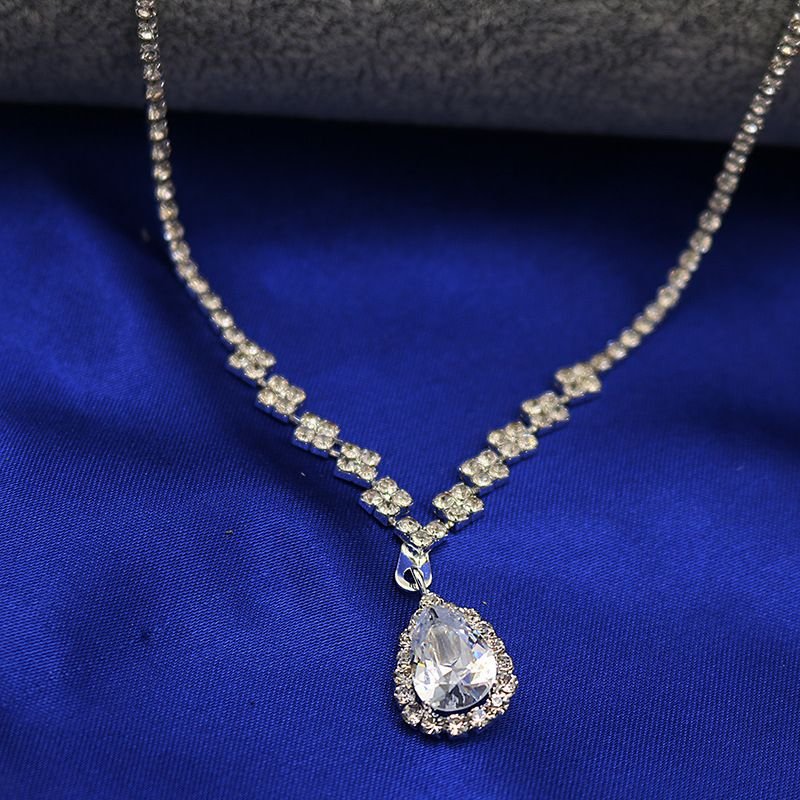 Women Simple Imitation Rhinestone Wedding Necklace Earring Set