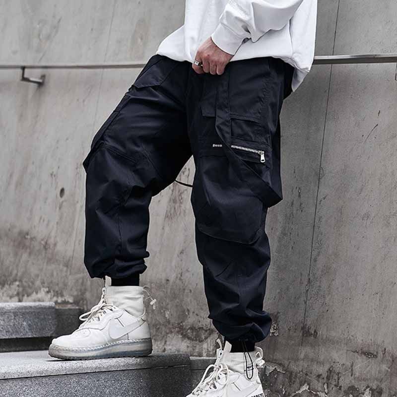 Men Fashion Casual Street Tide Alphabet Drawstring Waist Cargo Pants