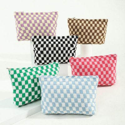 Fashion Checkerboard Wool Cosmetic Bag