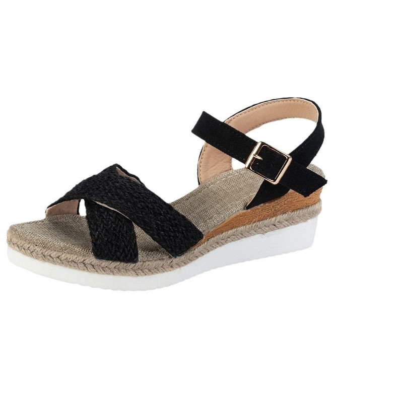 Summer Women Casual Plus Size Hemp Rope Woven Thick-Soled Sandals
