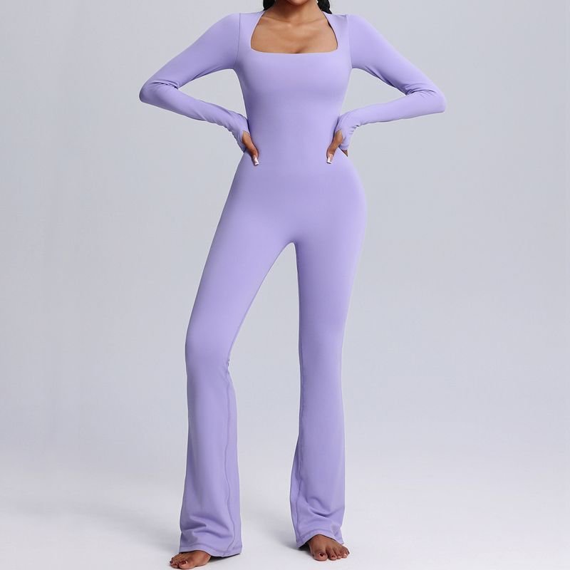 Women Fashion Stretch Slim Lapel Long Sleeve Sports Yoga Jumpsuits